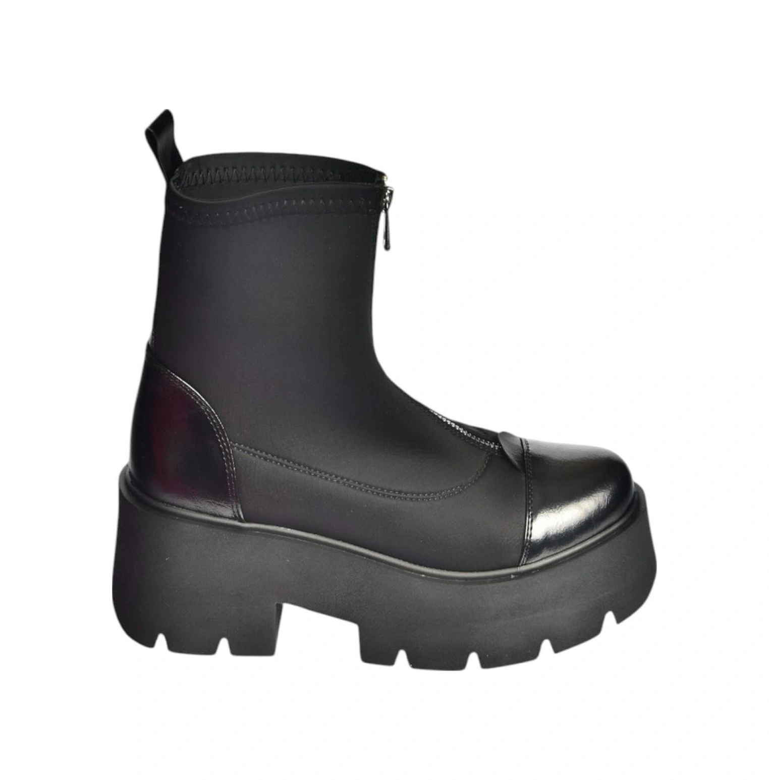 V820008604 Siyah Kumaş Kalın Tabanlı Fermuarlı Kadın Bot Siyah-Kumaş