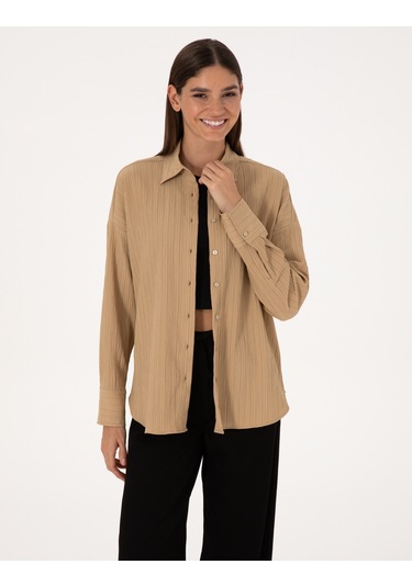 Pierre Cardin Kadın Koyu Bej Gömlek Desenli 50318232-vr088 Koyu Bej
