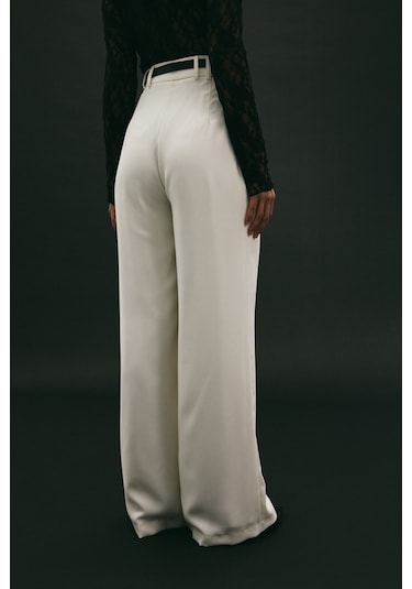Sateen Luna Krep Pantolon - Ekru-136967 Ekru