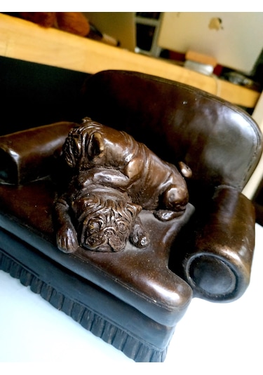 Omeniv Antika Ağır Döküm Köpek Pug Heykel Biblo Figür Damgalı