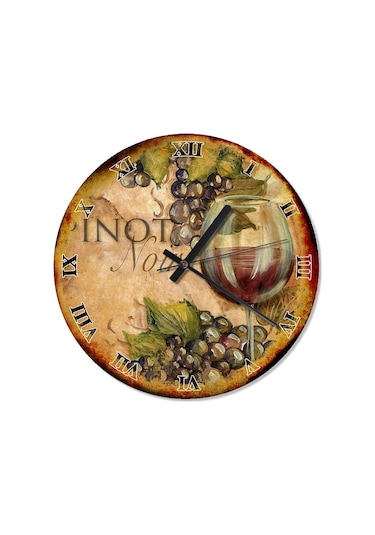 Eski Zeminde Şarap Kadehi Üzüm Duvar Saati Çok Renkli