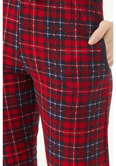 Lüx Polar Cepli Kışlık Kadın Pijama Altı Tek Alt Ra1 Kırmızı