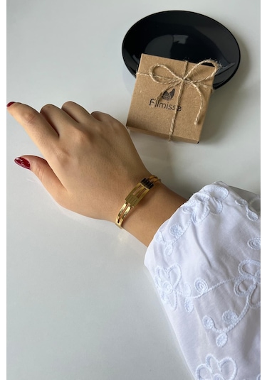 Altın Kaplama 316l Kalite Kaburga Kelepçe Bileklik Gold