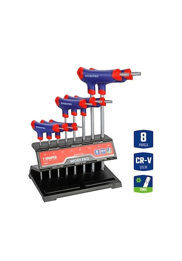 Workpro Wp200543 8 Parça Cr-v T Tipi Uzun Delikli Torx Profesyonel Allen Anahtar Takımı Fr Wp200543