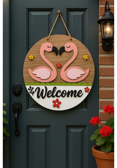 Kapı Süsü Modern Çizgi Kişiye Özel İsim Seçeneği Hediye No:1002 Beyaz - Pembe