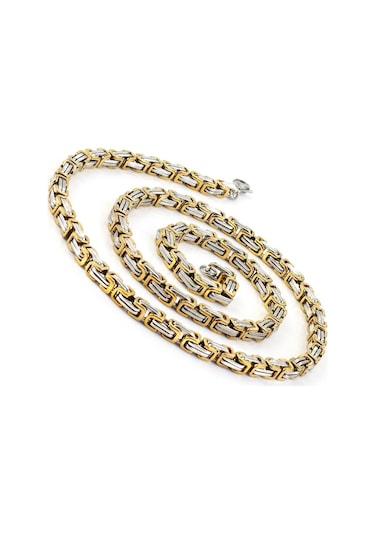 Sarı Beyaz Erkek Çelik Kral Zincir Kolye 5 Mm 55 Cm Ck11 (31175615) Beyaz