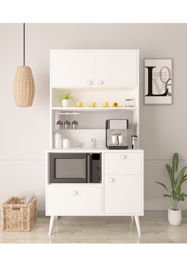 Floradesign Latte Kahve Köşesi / Çok Amaçlı Dolap / Airfryer Dolabı / Mutfak Organizeri Beyaz