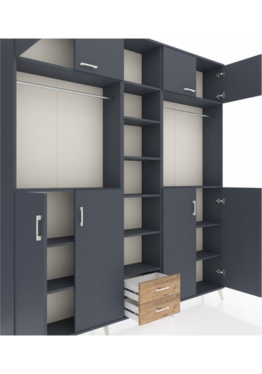 Arges Dolap 14 Raflı 2 Çekmeceli 2 Askılı 220x30x243 Antrasit-antrasit/çam Antrasıt/atlas Çam