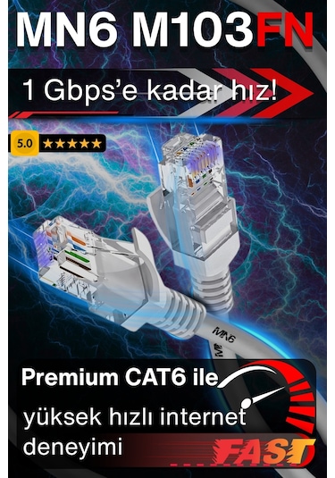 Mn6 M103fn 25 Metre Ethernet Kablo/utp/gigabit Destekli/25 Metre Cat6 Kablo/iç Mekan Uyumlu