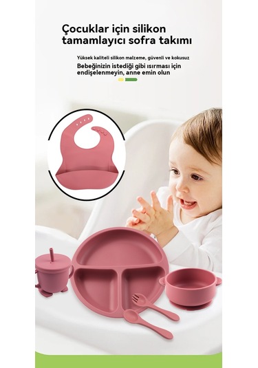 Jianfan Bebek Silikon Mama Takım 6 Parça Yardımcı Beslenme Çocuk Yemek Seti Tuğla Kırmızı Kırmızı