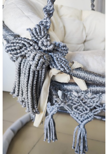 Tek Kişilik Makrome El Örgüsü Salıncak Minderli Ve Askı Demiri İle Açık Gri Mis38016grima Açık Gri