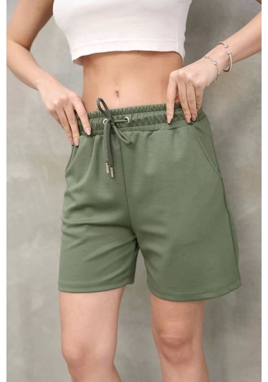 Osy Modal Yumuşak Dokulu Kumaş Kadın Kısa Şort - Haki Haki