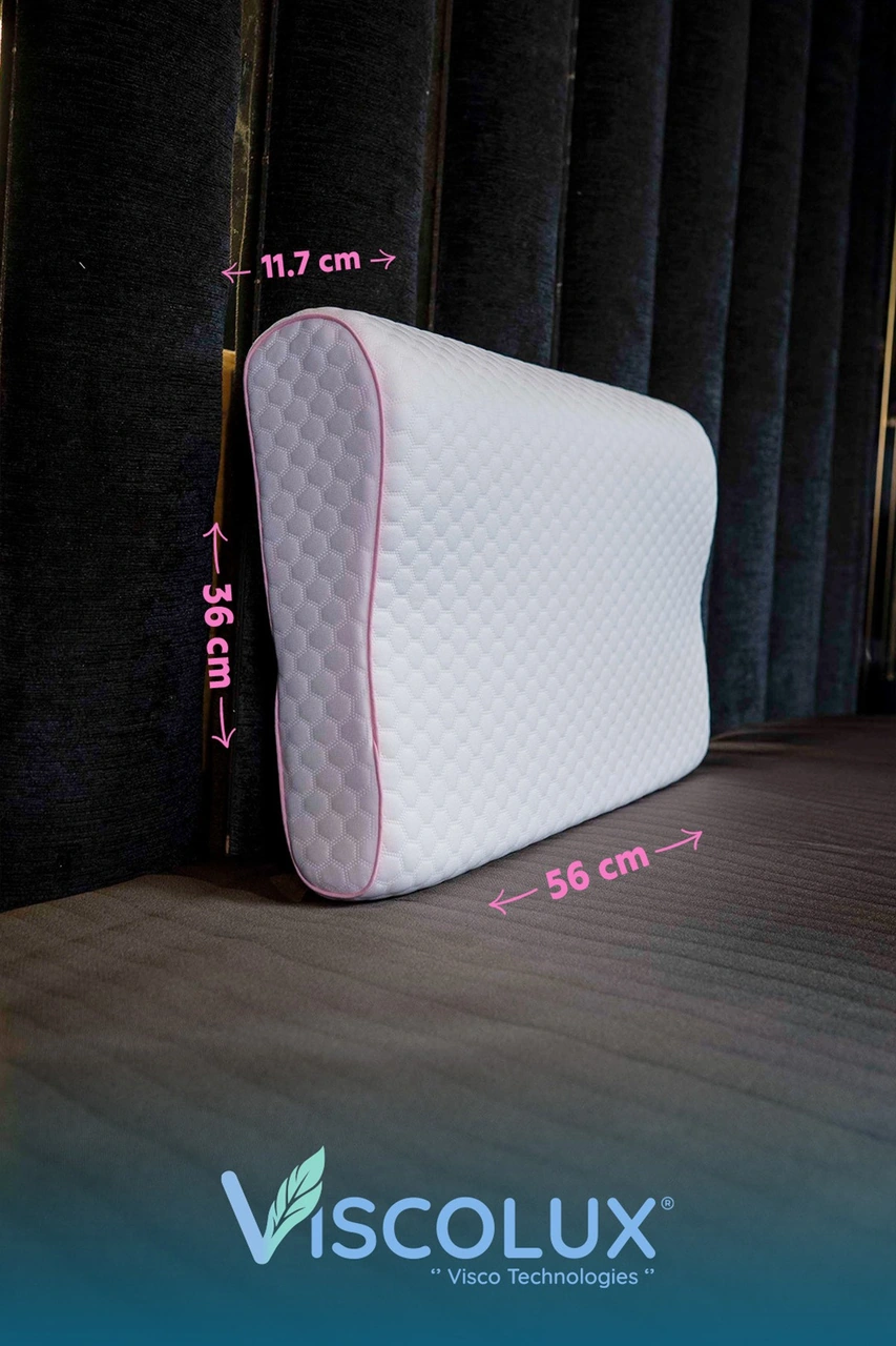 Medium Boy Ortopedik Yastık - Boyun Destekli Visco Yastık 56x36x11/7 Pembe