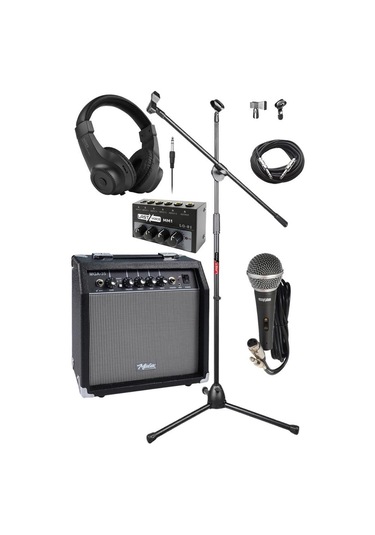 Midex Mga-35bk-fp Elektro Gitar Amfisi Seti 35 Watt Gain Özellikli Mikser Amfi Mikrofon Stand Kulaklık Kablo