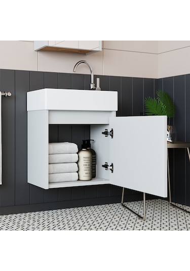 Roomart Ayaksız Tek Kapaklı Lavabolu Mat Beyaz 50 Cm Banyo Dolabı Mat Beyaz Roomart Ayaksız Tek Kapaklı Lavabolu Mat Beyaz 50 Cm Banyo Dolabı Mat Beyaz