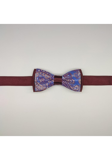 Mordino Bordo Mavi Şal Desenli Çocuk Papyon Bordo