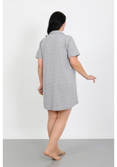 Akbeniz Büyük Beden Penye Düğmeli Gri Tunik Gecelik 1025 Gri