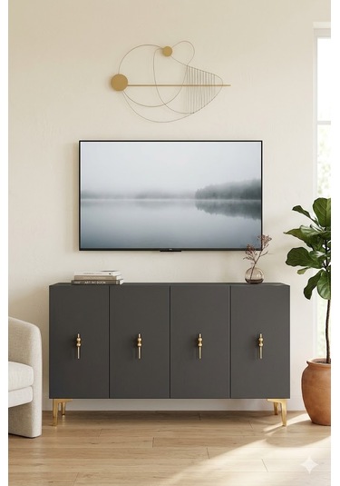 Ka1217ag Salkım Konsol Ve Tv Sehpası Antrasit-gold 120cm