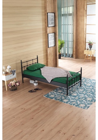Lalas Tek Kişilik Ferforje Metal Karyola-siyah Ahşap Latalı