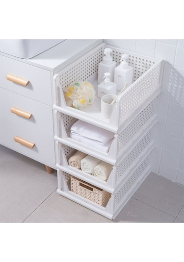 3 Adet Raylı Elbise Organizeri - Mutfak Banyo Düzenleme Depolama Üst Üste Dizilebilir Gri