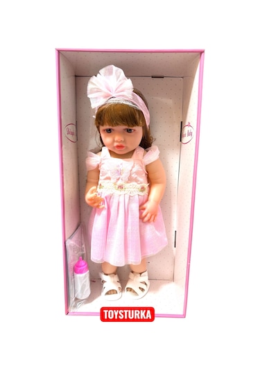 55 Cm Gerçekçi Yenidoğan Biberonlu Bebek Sesli Oyuncak Et Bebek 53373055