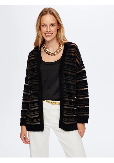 Faik Sönmez Transparan Detaylı Kadın Triko Hırka W26trh004 Siyah