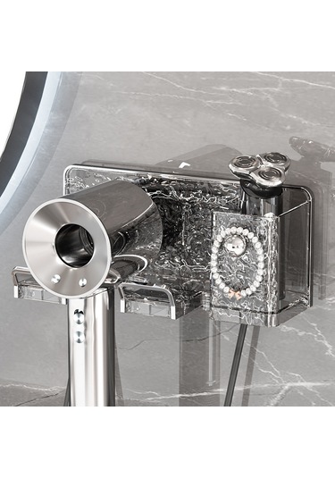 Reedark Banyo Duş Makinesi Tutucusu, Plastik Duvar Takımı, Deliksiz Montaj, Çok İşlevli Fön Makinesi Rafı Ve Havlu Kurutma Tabanı - Şeffaf Gümüş Diğer