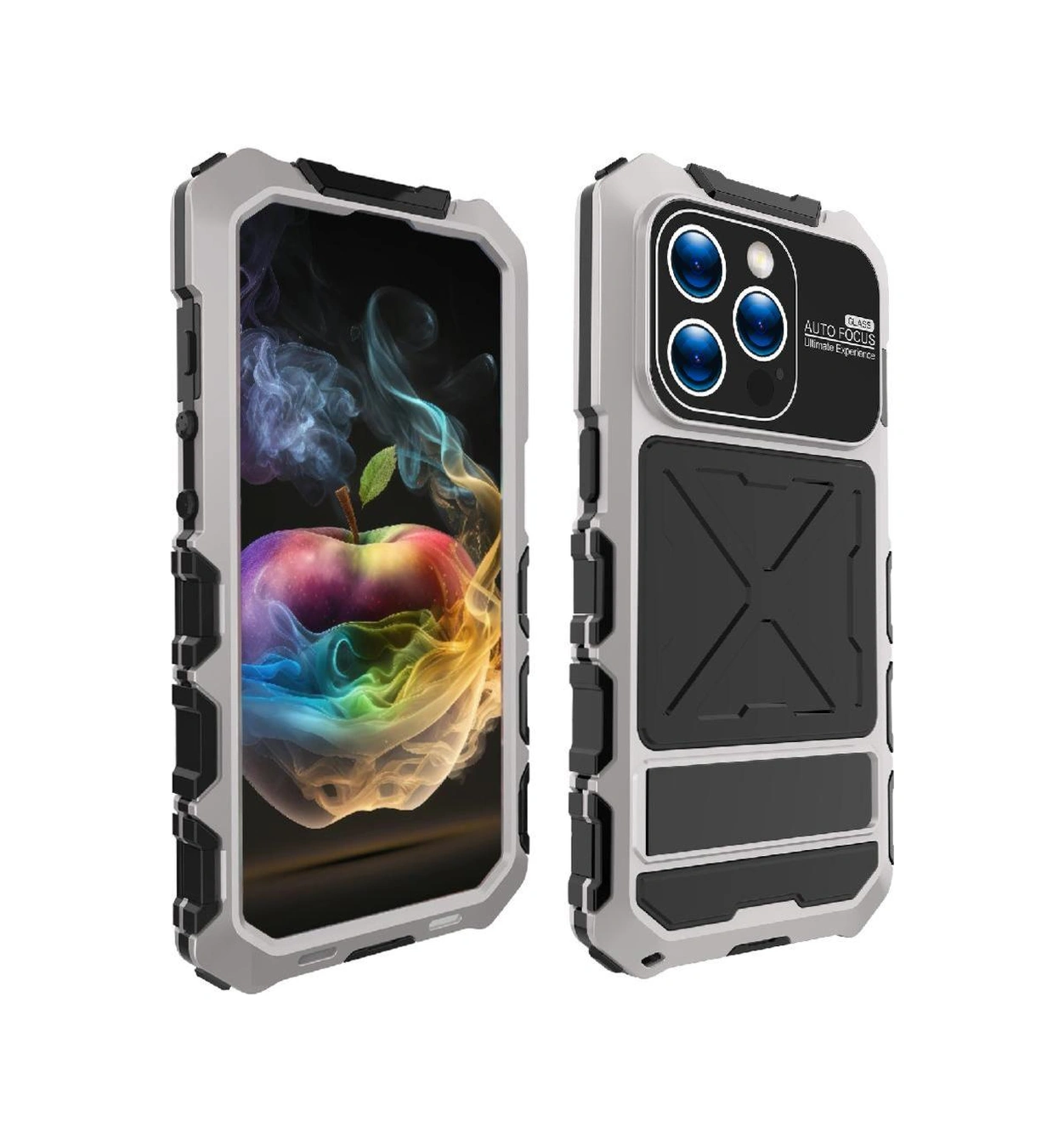 İphone 14 Pro Max İçin Metal Standlı Telefon Kılıfı Düşmeye Dayanıklı Şok Emici Ayaklık Kılıf Emici Silikon