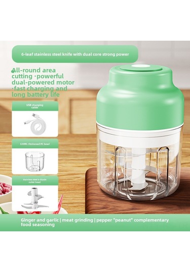 Reedark Kablosuz Mini Elektrikli Sarımsak Ezici 320ml Yeşil 6 Yaprak Bıçaklı Geliştirilmiş Sürüm Otomatik Karıştırıcı Mutfak Aleti Diğer