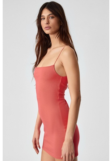 Grımelange Rıons Kadın Askılı Yaka Regular Kısa Gül Kurusu Elbise Gül Kurusu