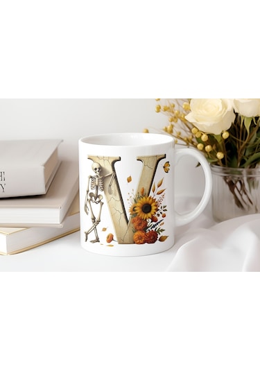 V Harfi Pembe Kareli Kalpli Göz Emojili Kupa Bardak Eğlenceli Kareli Tasarım Kahve Çay Kupası Beyaz