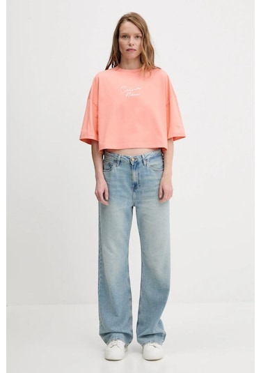 Cropped Boxy Chain Stitch Logo Turuncu Kadın T-shirt-8680 Turuncu Cropped Boxy Chain Stitch Logo Turuncu Kadın T-shirt-8680 Turuncu