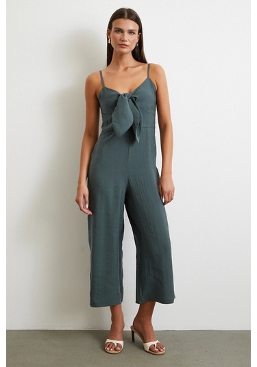 Fiyonklu Askılı Tulum Yeşil Yeşil