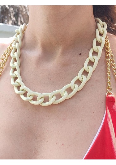 BEJ KALIN ZİNCİR KOLYE-ZİNCİRKOL15 Yeşil