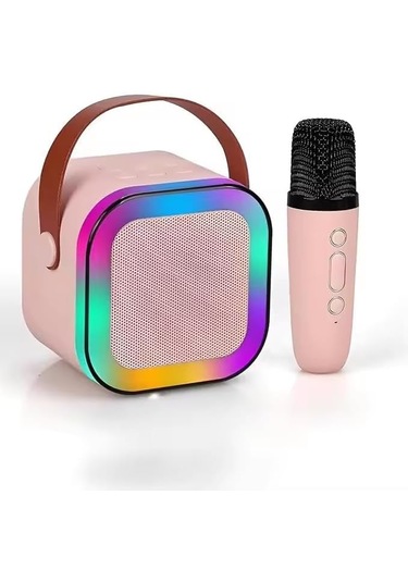 Bukrem K12 Led Karaoke Hoparlör 5w, Rgb Işık, Bluetooth + 5 Efektli Mikrofonlu Set