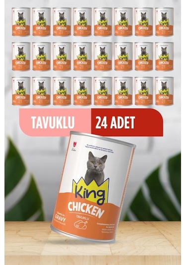 King Sos İçerisinde Et Parçacıklı Tavuklu Kedi Konservesi 400 Gr 24 Adet