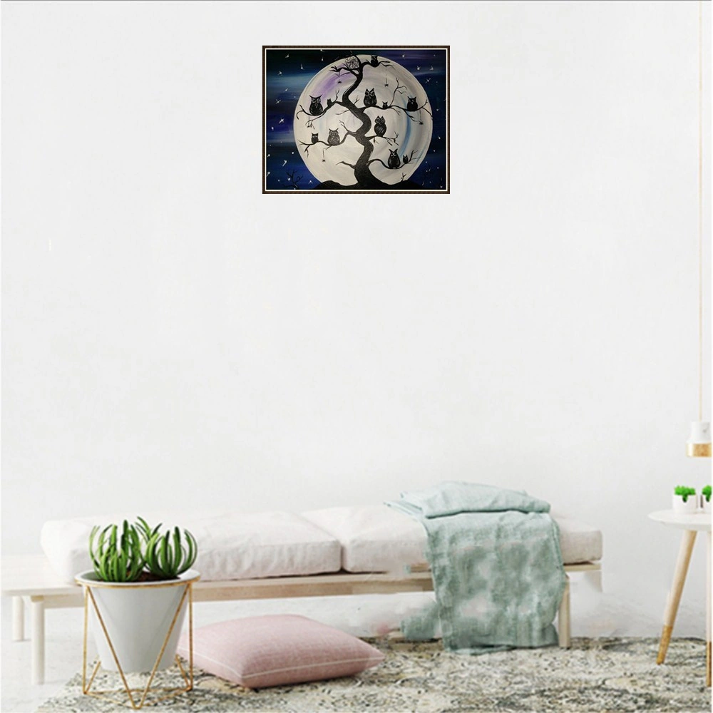 Hombey 5d Tam Taşlı Diamond Painting Dıy Seti - Ağaç Desenli 30x25cm Duvar Dekoru - Göz Koruyucu Teknolojiyle Ev Dekorasyonu Gümüş