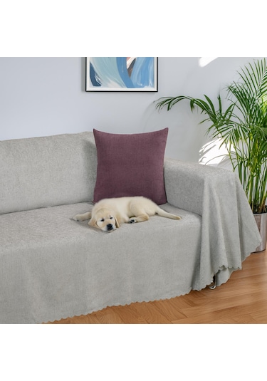 Jakarlı Şönil Koltuk Örtüsü Kanepe Örtüsü Koltuk Şalı 175x300 Kaymaz Gümüş Gümüş