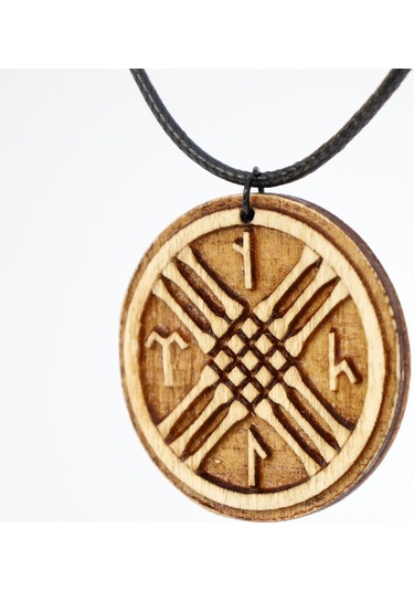 Tengri Tamga Türk Ahşap Tahta Kolye Ucu Sembol Deri İp Rölyef Kabartmalı El Yapımı 3.5cm Unisex Kahverengi
