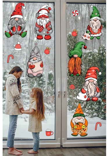 Yılbaşı Cüceler Yılbaşı Süsleri Pncere Sticker Seti