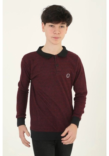 Çocuk Selanik Yaka Nakışlı Kazak - Kırmızı Siyah