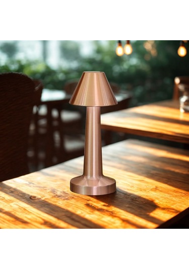 Buffer Çatı Model Bronz Renk Şarjlı Dokunmatik 3 Renkli Led Masa Lambası Bronz