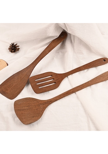 Sones Uzun Saplı Boyasız Tavuk Kanatları Ahşap Spatula Mutfak Gereçleri, Stil: Kare Kavisli Kürek