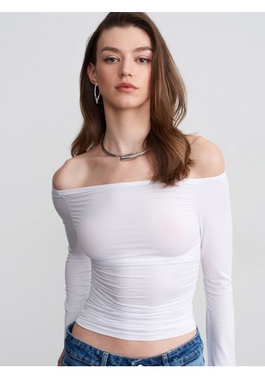Dilvin 32675 Omuzları Açık Top-beyaz