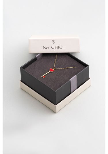 So Chic  Kalp Anahtarı 18 Ayar Sarı Altın Kaplama 45 Cm Gümüş Kolye