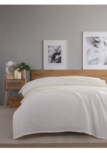 Çift Kişilik Waffle Pike 210x230cm, %100 Pamuk, Petekli Pike Krem