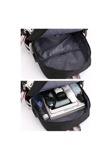 Sırt Çantası Dizüstü Bilgisayar Çantası Okul Çantası Usb Şarj Ve Kulaklık Girişi Siyah Ve Pembe Diğer