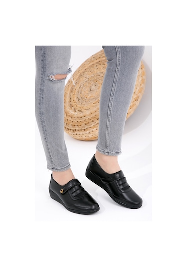 Kadın Siyah Klasik Ayakkabı Ortopedik Anne Ayakkabısı Anne Babet