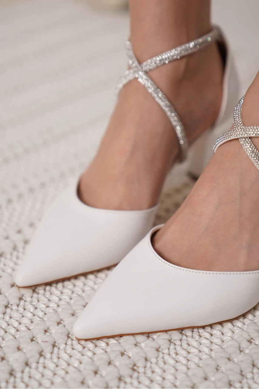 Kocadal Kocadal Fiona Taşlı Kadın Beyaz Topuklu Ayakkabı Muhtelif