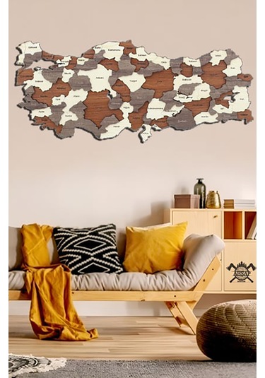 X3 Boyutlu 3d Ahşap Mdf Dekoratif Detaylı Türkiye Haritası Duvar Dekoru Tablosuz -